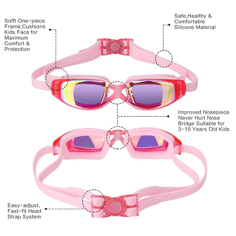 Hurdilen Kids Swim Goggles, Swimming Goggles for Kids with Nose Clip, Earplugs Pink - BeesActive Australia