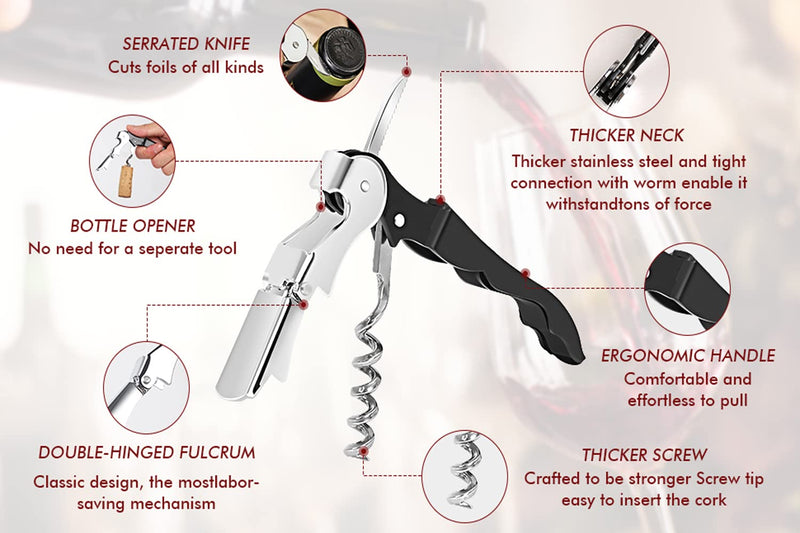 Professional Waiter Corkscrew Wine Openers Set (4 PCS),Upgraded With Heavy Duty Stainless Steel Hinges Wine Key for Restaurant Waiters, Sommelier, Bartenders - BeesActive Australia