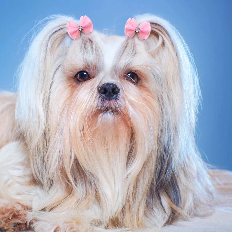 Senniea 60PCS Pet Hair Bows, Puppy Dog Bows with Rubber Bands, 20pcs with Drills and 40 pcs Pure Yarn Handmade Pet Hair Grooming Attachments with Rubber Bands - BeesActive Australia