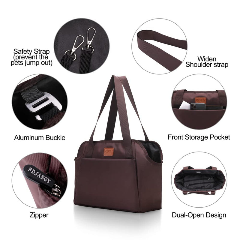 FDJASGY Dog Purse Carrier with Pocket and Safety Tether,Soft-Sided Small Dog Carrier for Small Medium Pet Outdoor Shopping Tote Bag Coffee - BeesActive Australia