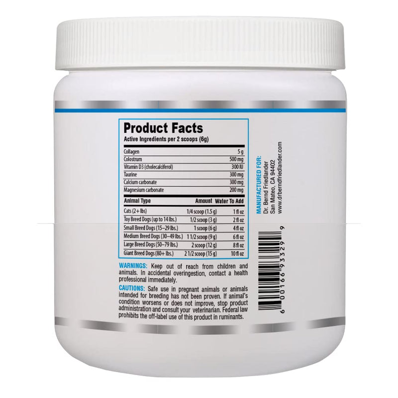 Collagen Pet Formula- for Dogs and Cats, Joint, Skin and Coat, Allergies and Immune Support- Grass fed and Pasture Raised Collagen+ Colostrum, Made in The USA- by Dr. Bernd Friedlander - BeesActive Australia