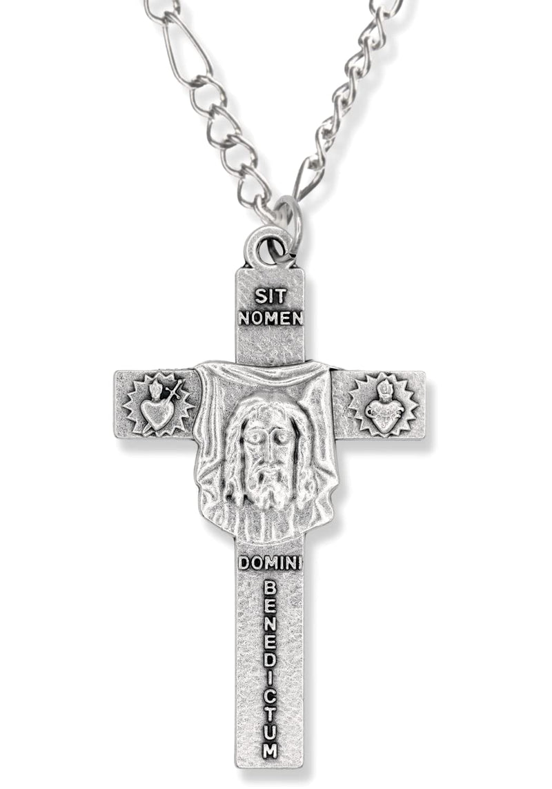 The Face Of Christ / "In the Name of God"; "Get Behind Me Satan!" Crucifix - 2 1/4" - BeesActive Australia