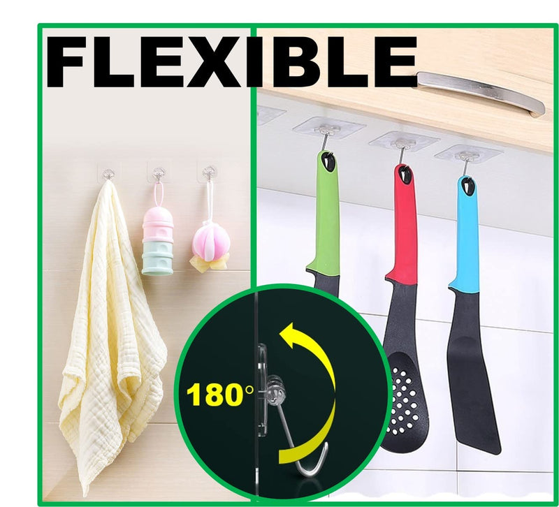 Adhesive Hooks, 20 Packs, 33lbs/15kg Premium Heavy Duty Wall Ceiling Hooks for Hanging, Damage Free, Clear Sticky Hanger for Kitchen, Bathroom Shower Outdoor Use. - BeesActive Australia