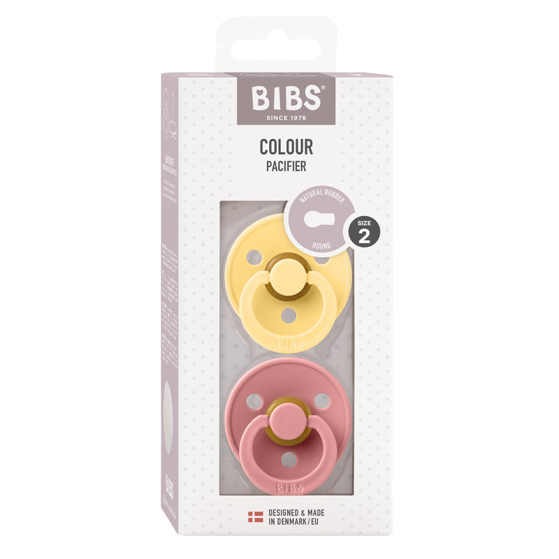 BIBS Pacifiers 6-18 Months | 2-Pack Soothers | BPA-Free Round Nipple | Made in Denmark | Pale Butter/Dusty Pink Colour Pacifier - BeesActive Australia