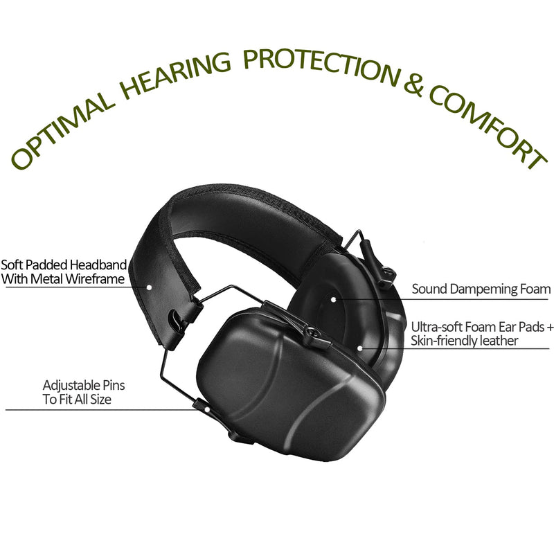 34 dB NRR Noise Reduction Safety Shooting Ear Muffs,Shooters Hearing Protection Adjustable Ear Muff,Ear Defenders for Hunting Black - BeesActive Australia