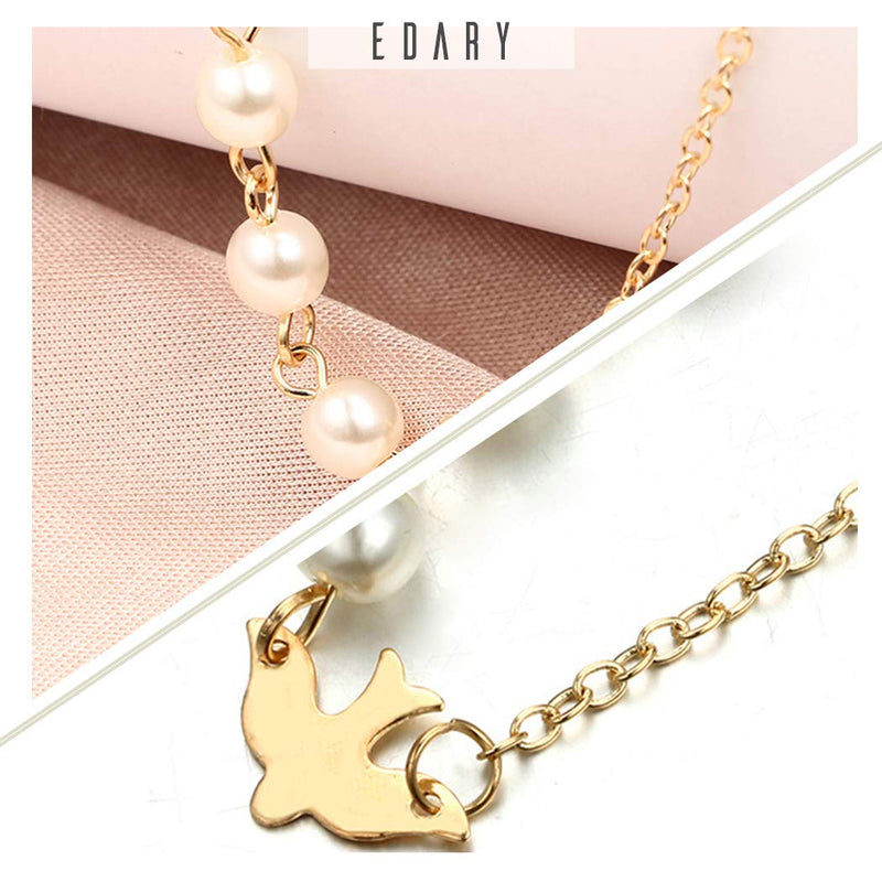 Edary Lovely Animal Pendant Necklace Chicer Jewelry With Pearl Swallow Necklace for Women and Girls (Gold) - BeesActive Australia