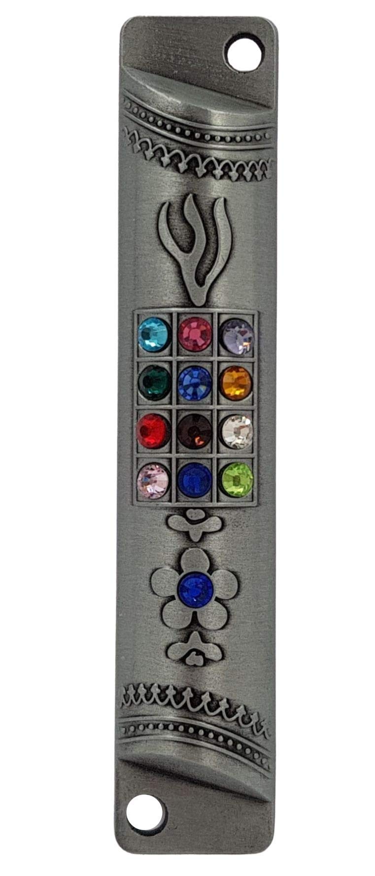 TALISMAN4U Pewter MEZUZAH CASE with Scroll 12 Tribes of Israel Hoshen Judaica Door Mezuza 4 Inch - BeesActive Australia