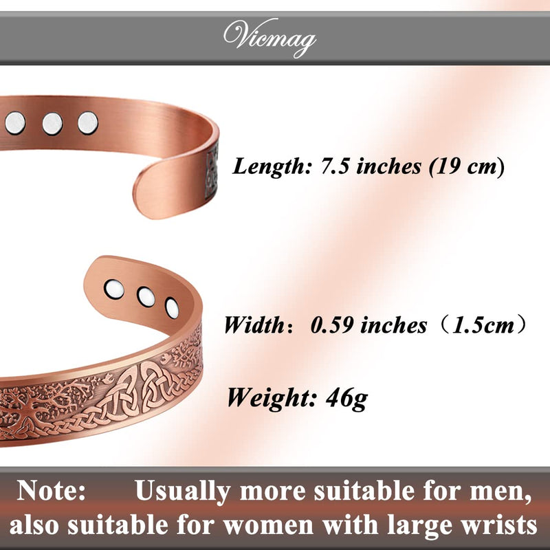 Vicmag Lymphatic Drainage Copper Bracelet for Men with 9 pcs Ultra Strength Magnet brazaletes 99.99% Solid Pure Copper Gift Cuff Bangles (Adjustable Size with Gift Box, Tree) 1PC 1pc 9 Magnets Tree - BeesActive Australia