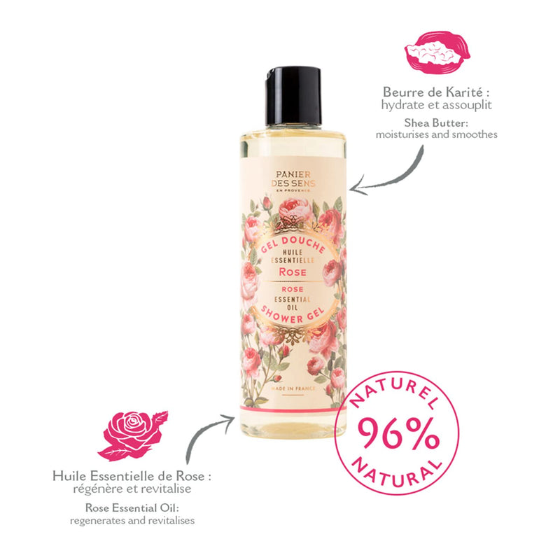 Panier des Sens Rose Shower Gel, Natural Body wash - Made in France 95% natural - 8.45 Floz/250ml Rejuvenating Rose 8.45 Fl Oz (Pack of 1) - BeesActive Australia