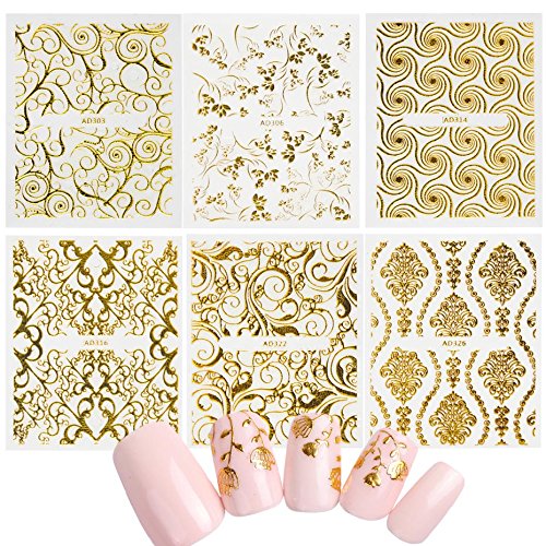 Miss Babe 20pcs Mixed Style Shinny 3D Sticker Nails Art Gold Glitter Adhesive Flower Vine for Manicure Tips Mix Nail Decals - BeesActive Australia