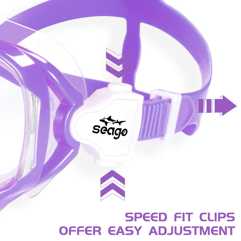 Seago Kids Swim Goggles Snorkel Diving Mask for Youth, Anti-Fog 180° Clear View Purple - BeesActive Australia