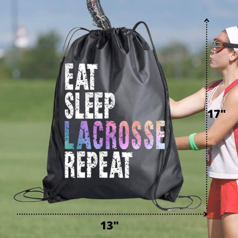 Lacrosse Drawstring Bag for Girls, Eat Sleep Lacrosse Repeat Backpack, Lacrosse Player Gift, Sport Pack Cinch Sack - BeesActive Australia