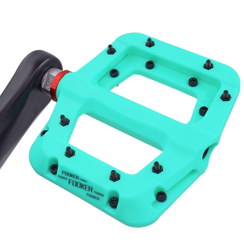 FOOKER MTB Pedals Mountain Bike Pedals 3 Bearing Non-Slip Lightweight Nylon Fiber Bicycle Platform Pedals for BMX MTB 9/16" 922-Green needle roller bearing - BeesActive Australia