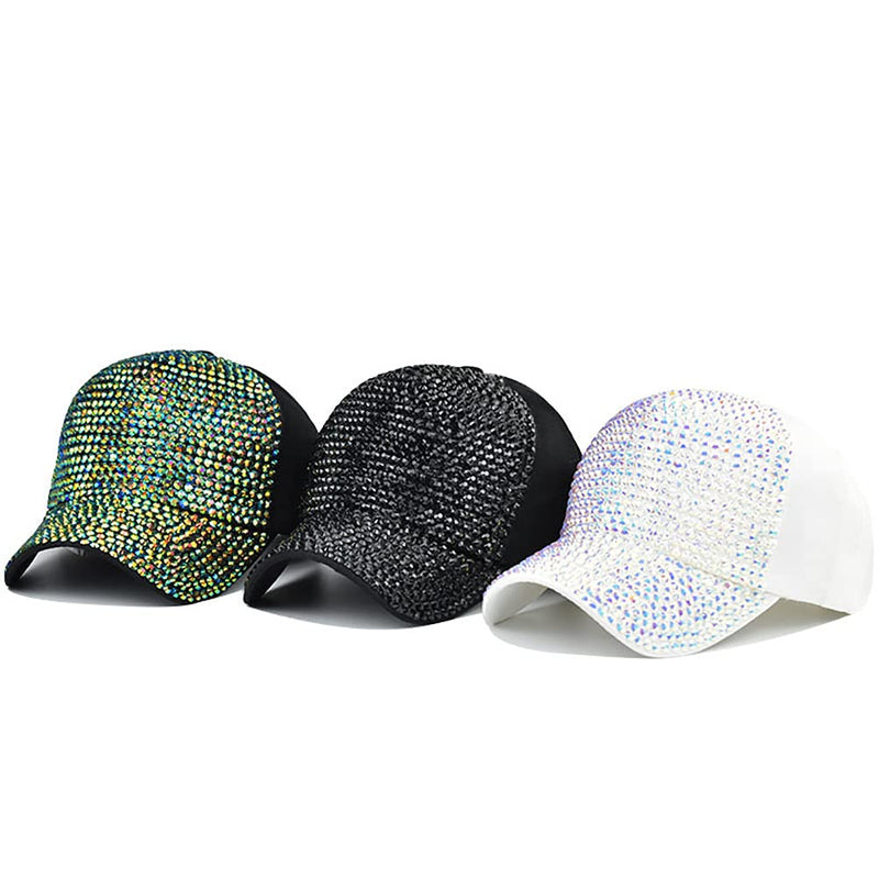 Gudessly Women Studded Rhinestone Crystals Adjustable Baseball Cap Plain Sparkle Bling Denim Sun Hat Green Black Cap - BeesActive Australia