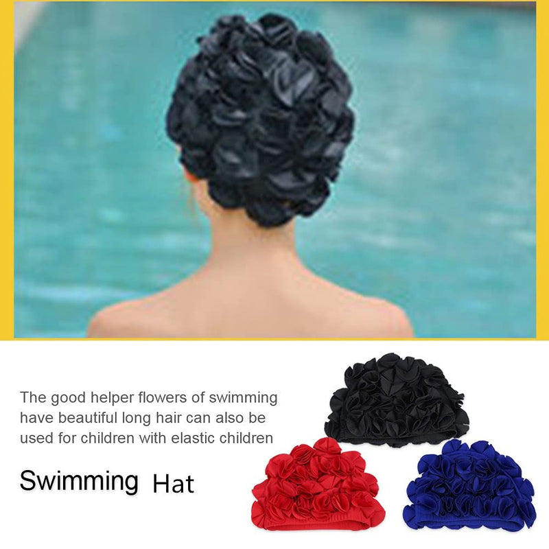 Women Swimming Hat Floral Petal Retro Style Bathing Hat Swim Flower Hat ( Color : Black ) Swimming Supplies - BeesActive Australia