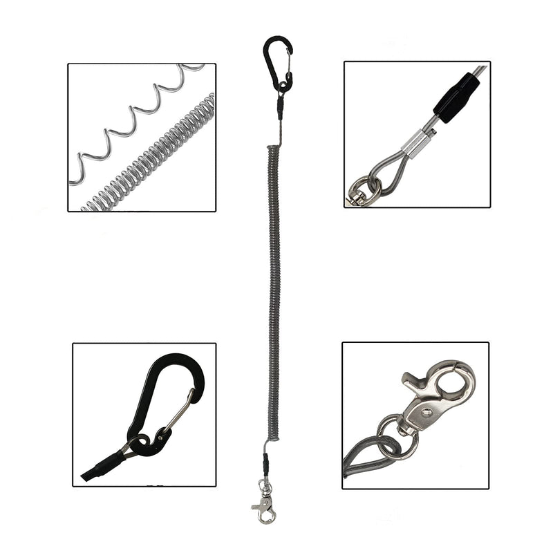 LAIBOREC Fishing Lanyards, Heavy Duty Coiled Lanyard Steel Wire Retractable Safety Fishing Tool Ropes Accessories with Carabiner and Lobster Clip for Rods, Pliers, Boating, Paddles, Kayak(2PCS) - BeesActive Australia