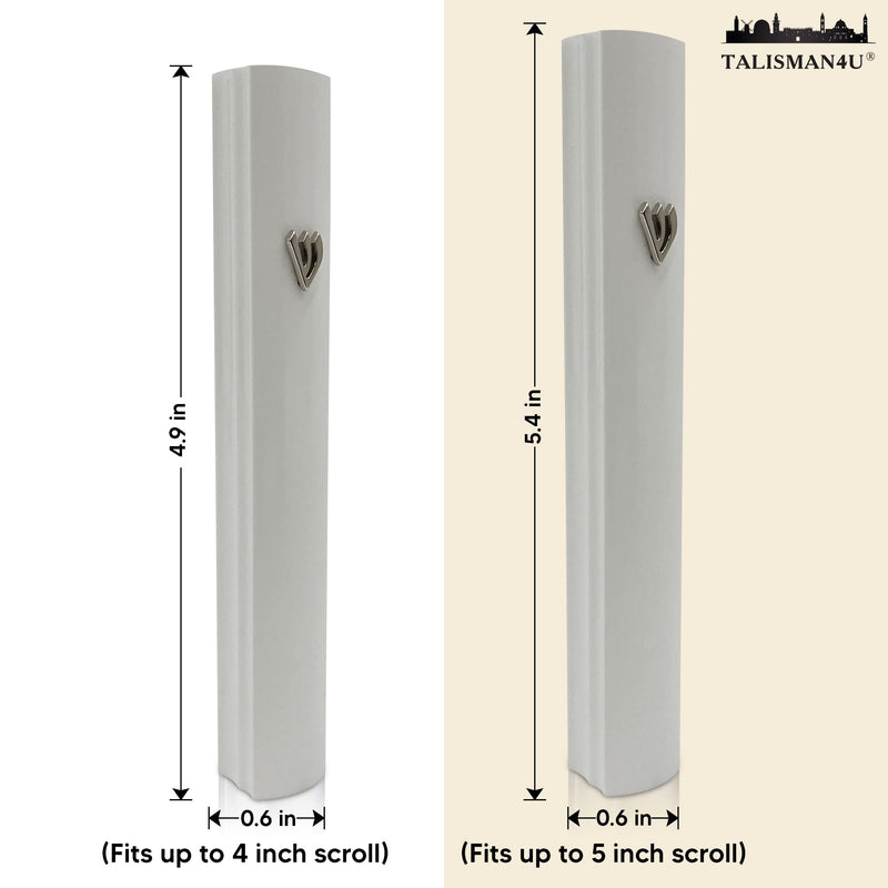 TALISMAN4U White Aluminum Mezuzah with Scroll 3D Metal Shin Classic Mezuzah Case for Door Israel Judaica Gift (12 cm / 5 inch) 12 cm / 5 inch - BeesActive Australia