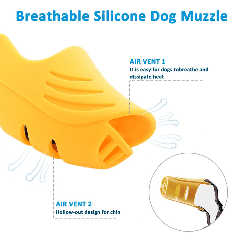 Dog Muzzle, Soft Duck Silicone Mouth Cover with Adjustable Strap for Small Medium Dogs, Best to Prevent Barking, Biting, and Chewing XL Yellow - BeesActive Australia