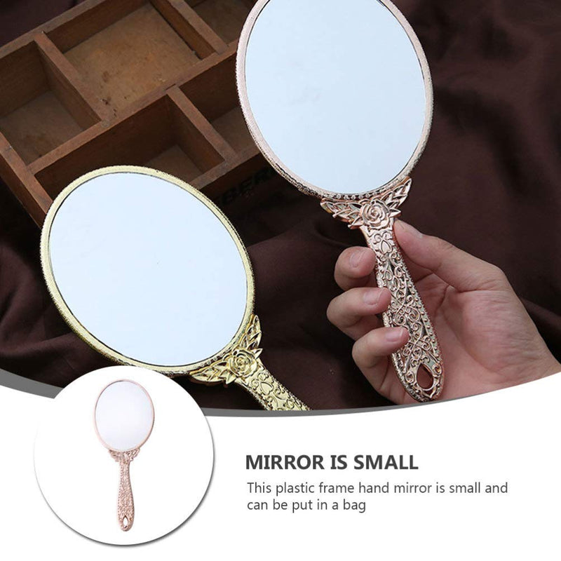 Minkissy Vintage Hand Held Mirror Oval Shape Glass Mirror Portable Cosmetic Mirror with Handle for Women (Rose Gold) - BeesActive Australia
