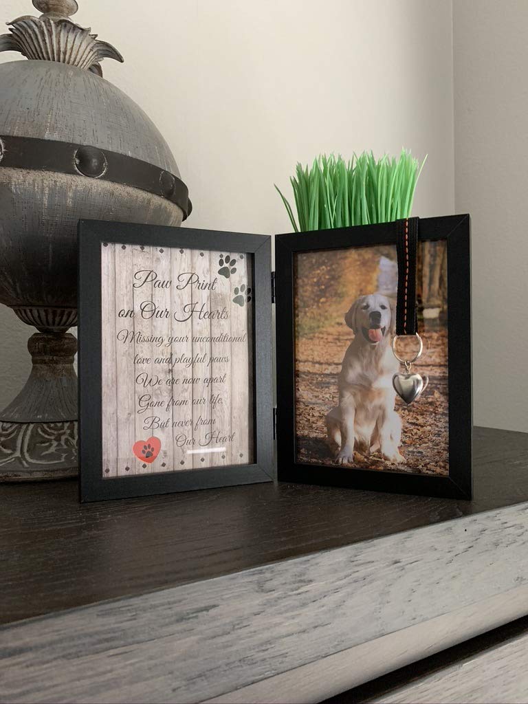 Pawprints Remembered Pet Memorial 5"x7" Picture Frame for Dog or Cat with Ribbon and Hanging Pendant - Features a Folding Photo Frame and Sympathy Poem - Loss of Pet Gift Heart Pendant - BeesActive Australia