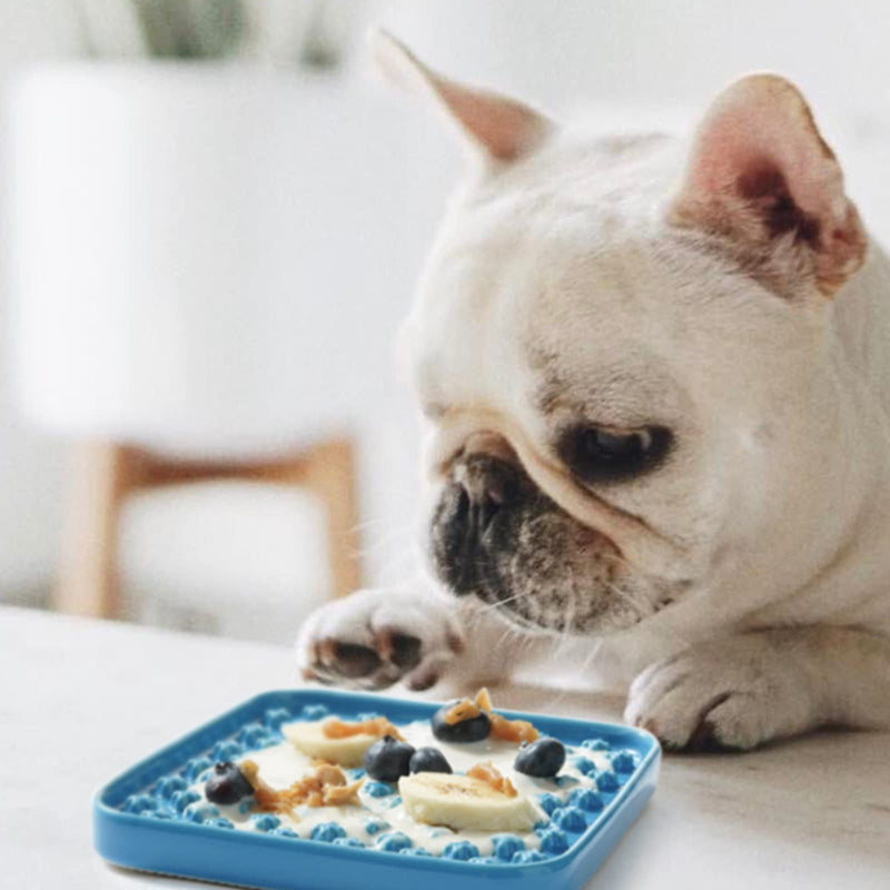 LE TAUCI PET Lick Mat for Wet Food and Dry Food Blue, 1.5 Cups Blue Ceramic Slow Feeder Bowl for Cat and Dog, Puzzle Feeder, IQ Pet Treat Mat, Slow Bowl, Puppy Bowl - BeesActive Australia
