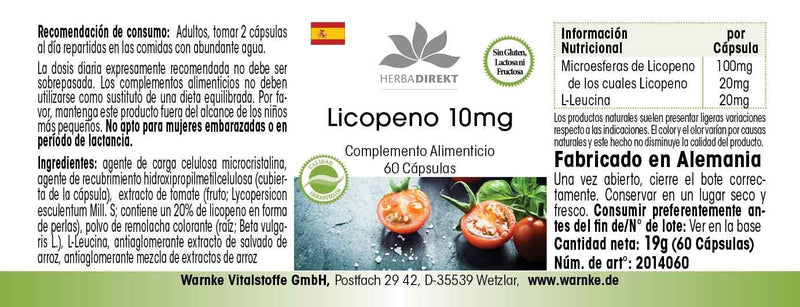Lycopin with Tomato Extract 10�mg, 60�Capsules Vegi 19�g Pack of 1 | HERBADIREKT by Warnke Vitalstoffe - BeesActive Australia