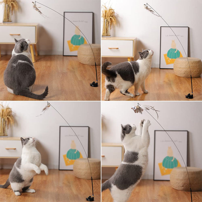 Leo's Paw Interactive Bird Simulation Cat Toy Set Realistic & Colorful with Feathers & Bells on Wand Self-Holding Suction Base Stimulating Real-Life Flying Bird Impression for Hunting Exercise & Play With 5 Birds - BeesActive Australia