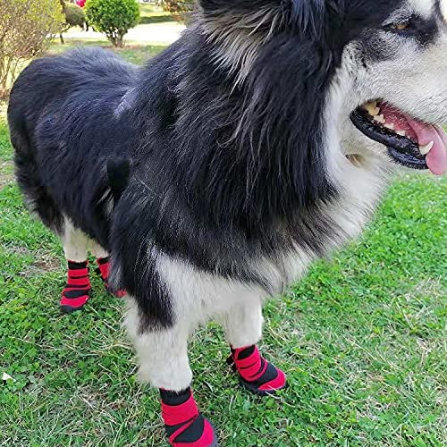 payanwin Dog Boots, Slip Resistant Waterproof 4pcs Dog Puppy Shoes for Small Medium Large Dogs with Adjustable Fastener Strap, Protect Pet Paws Easy to Wear (Red and Black) XL - BeesActive Australia