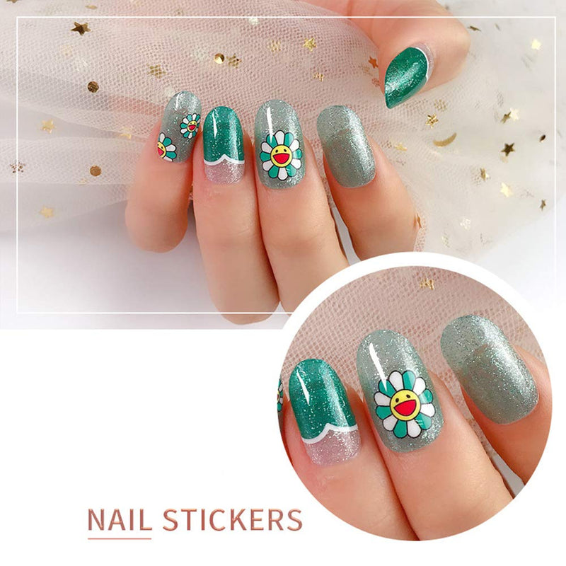 227 Pieces Full Wraps Nail Art Polish Stickers Strips Set with 3Pc Nail File Gradient Adhesive Nail Decals Design Manicure Tips 16 Sheets - BeesActive Australia