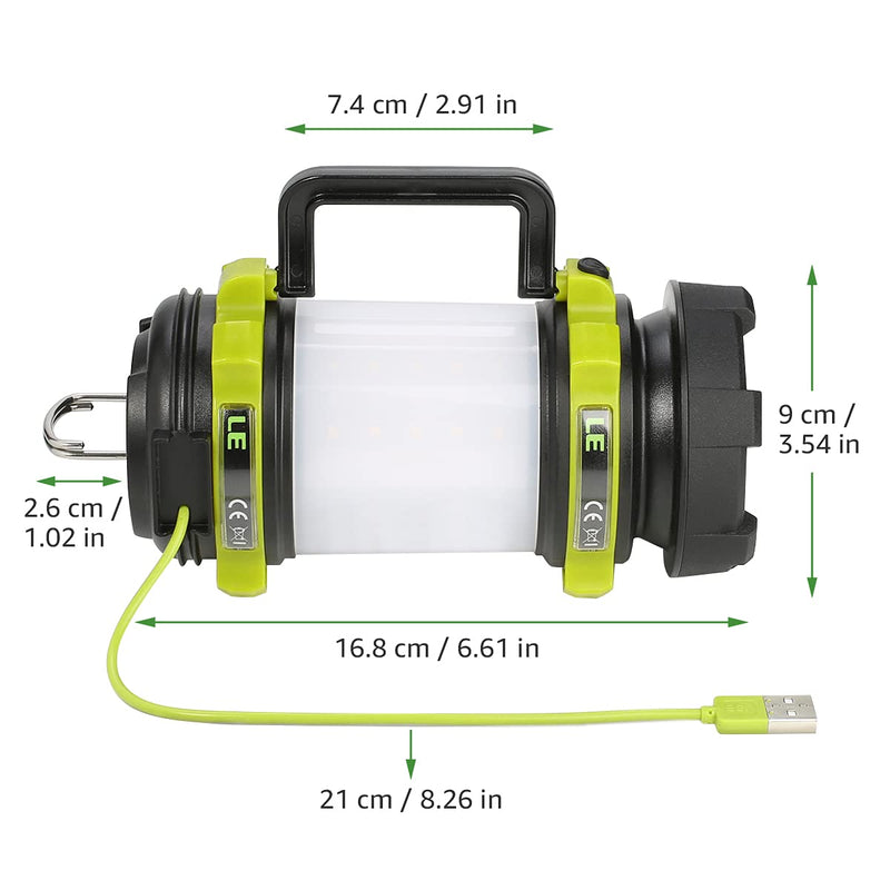 LE LED Camping Lantern Rechargeable, Brightest Flashlight with 500LM, 6 Light Modes, 2600mAh Power Bank, IPX4 Waterproof, Perfect for Hurricane Emergency, Outdoor, Hiking and Home, USB Cable Included - BeesActive Australia