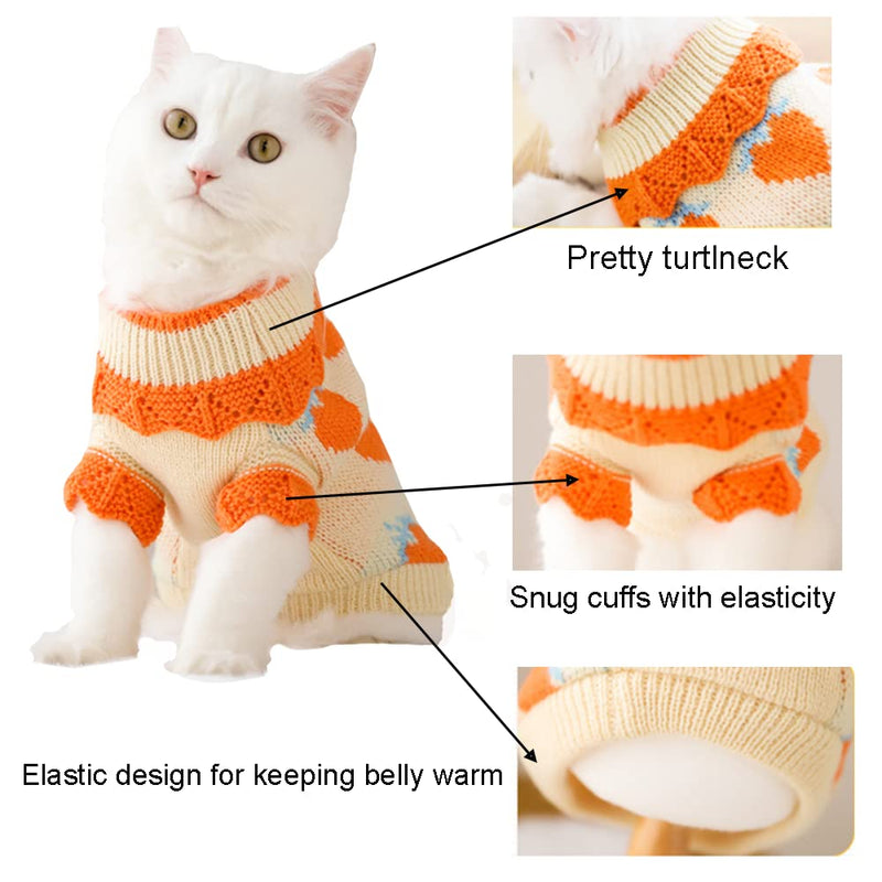 ANIAC Cat Sweater Warm Puppy Clothes Doggy Cozy Vest Shirt Autumn Winter Outfits Kitten Winter Knitwear Small Dogs Sweatshirt for Cold Season and Spring Medium Orange - BeesActive Australia