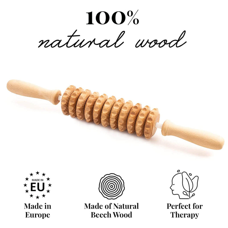 Tuuli Accessories Wooden Anti Cellulite Massage Flexi Massager Roller with Handle Maderotherapy Wood 40 cm - BeesActive Australia