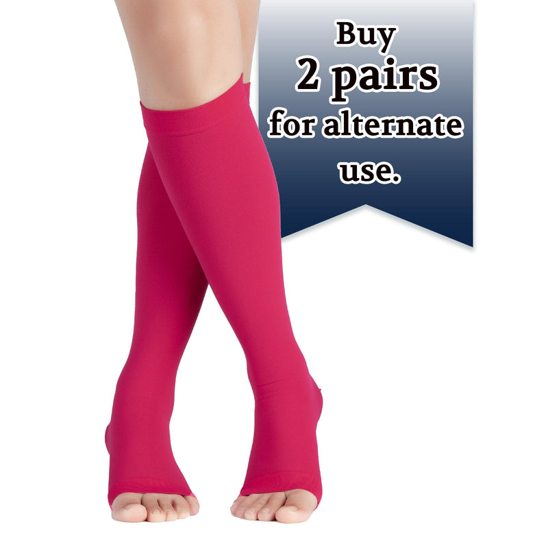 LIN PERFORMANCE 20-30 mmHg Compression Socks for Women and Men Knee High Open Toe Stockings for Varicose Vein Swollen legs (M,Rose Red) Rose Red Medium - BeesActive Australia