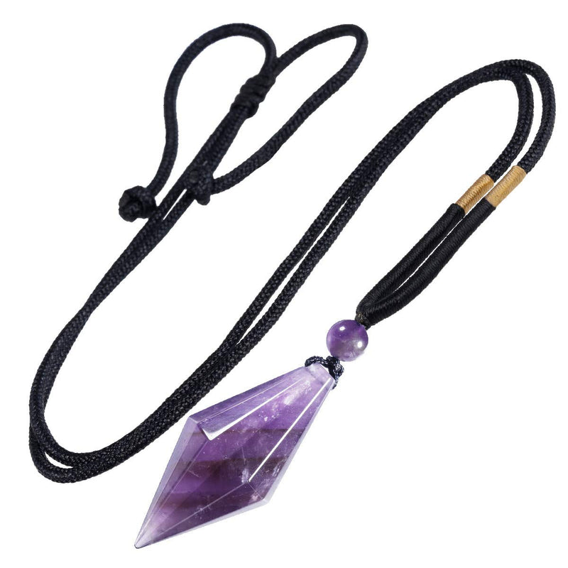 mookaitedecor Crystal Pendulum Necklace Women Jewellery, Reiki Chakra Stone Healing Quartz Points 12-Facted Pendant Necklace Amethyst - BeesActive Australia