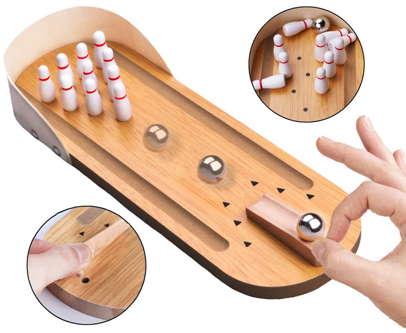 Desktop Mini Bowling Game Set - Unique Novelty Office Desk Toys - Funny White Elephant Gag Gifts - Wooden Table Top Fun Family Board Games for Kids Adults Men - Finger Sports Cute Stocking Stuffers - BeesActive Australia