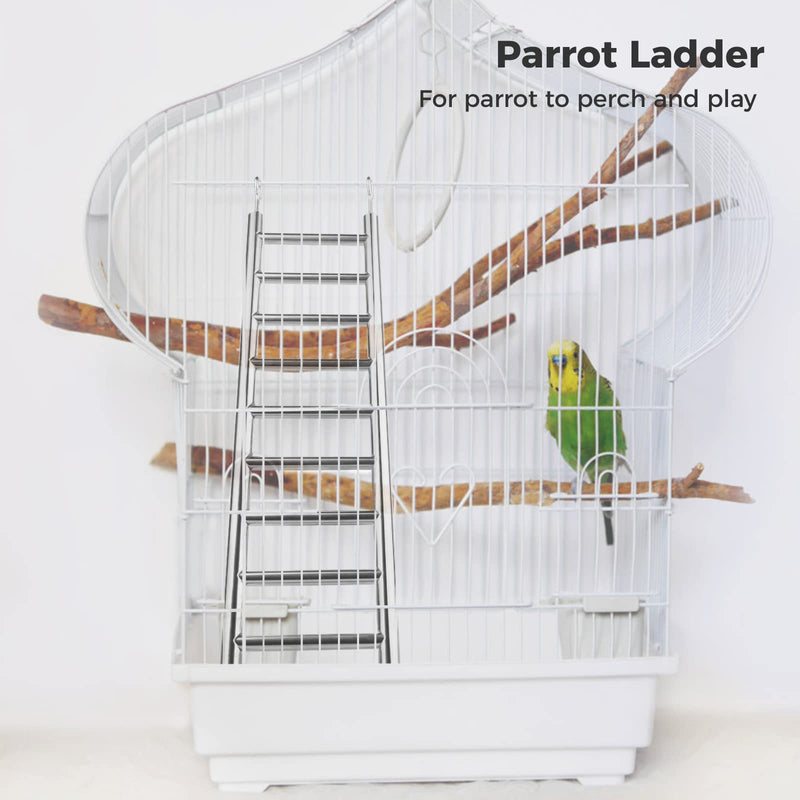 GEKMOR Parrot Ladder 9-Step Stainless Steel Rustproof Metal Nonskid Smooth Portable Bird Cage Ladder with Hooks Cockatiel Stand Ladder for Parrots Parakeets Cockatoos Lovebirds - BeesActive Australia