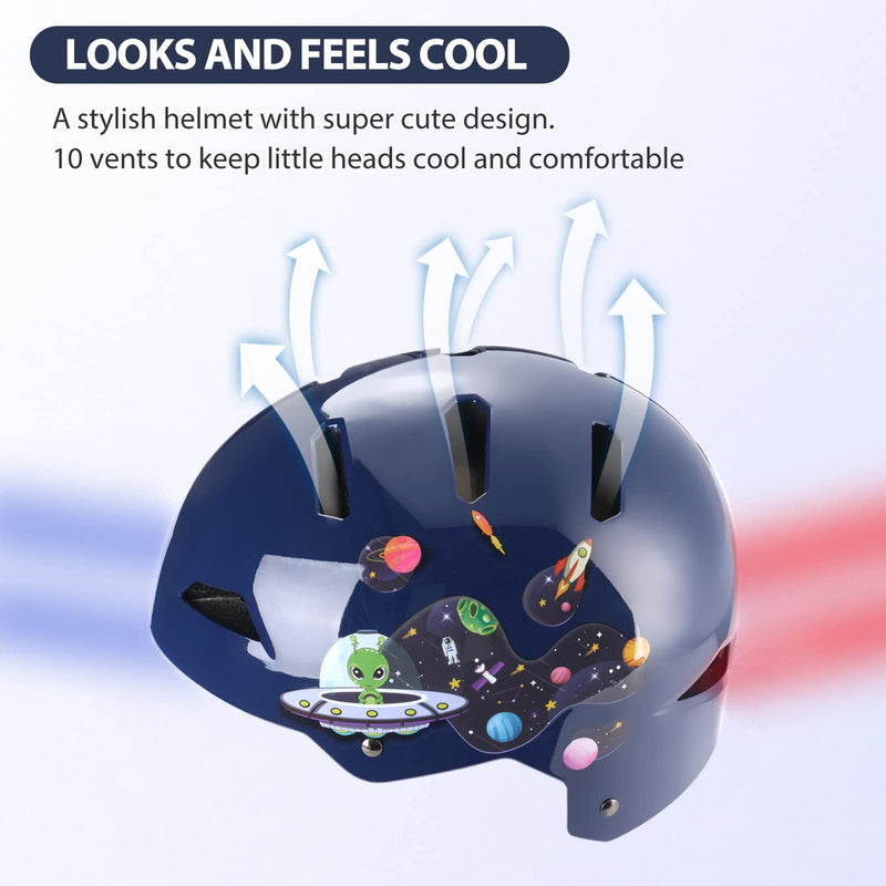 Whalezon Kids Toddler Bike Helmet Ages 3-5-8-14 Youth and Adults, Dual-Certified CPSC and ASTM Skateboard Bicycle Scooter Cycling BMX Skate Helmets for Boys Girls Men and Women Small: 48-54cm/ 19''-21.25'' Alien Space Blueberry - BeesActive Australia