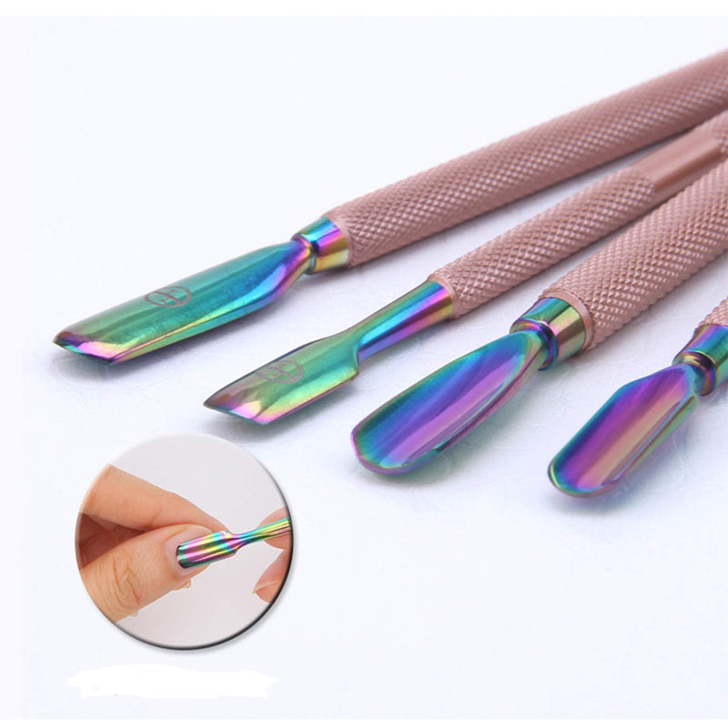 Dr.Pedi Cuticle Nipper Kit Nail Cleaner Tool Nail Cuticle Pusher Stainless Steel Double Ended Manicure Pedicure Kit in Storage Tin Box Nail Art Remover Tools 4 PCS, Color Gradient - BeesActive Australia