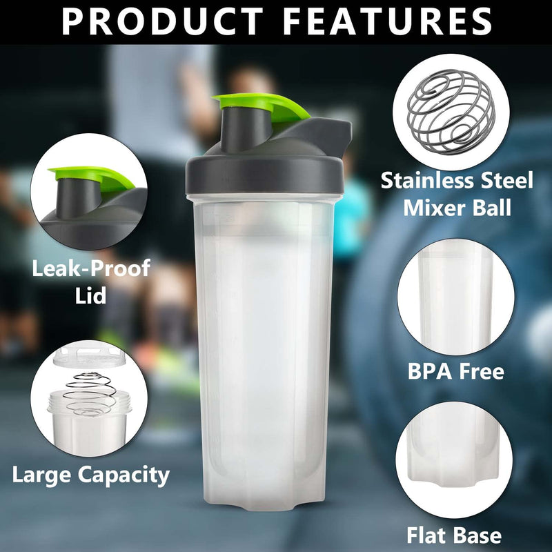 Homeshopa Shaker Bottle, 700ml Protein Shaker Bottle with Mixer Ball for Supplement Shakes, Leak-Proof Screw-On Lid & Secure Drinking Flip Cap, BPA Free Large Sport Gym Blender Bottle-Pack of 2 - BeesActive Australia