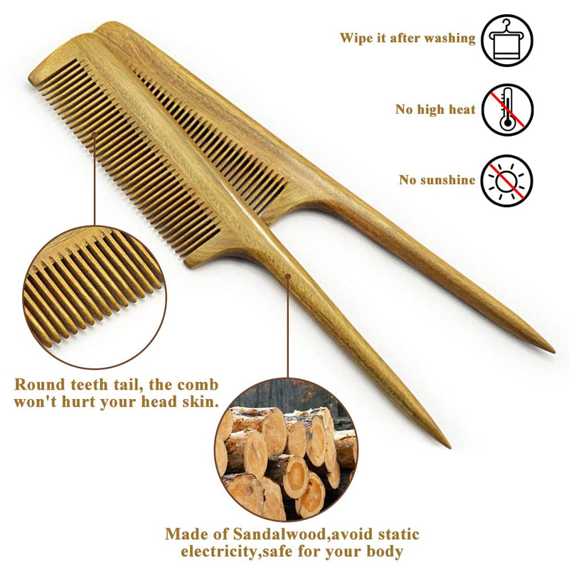 Tail Comb, Wooden Comb Green Sandalwood Anti-static Fine Teeth Hair Comb Long Handle for Women - BeesActive Australia