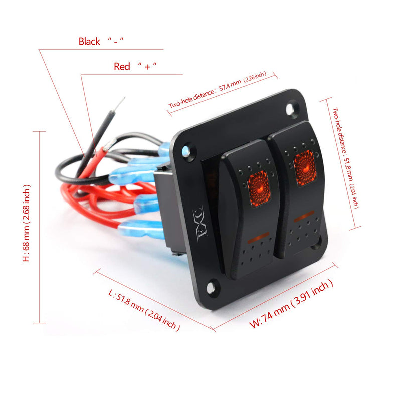 [AUSTRALIA] - FXC Rocker Switch Aluminum Panel 2 Gang Toggle Switches Dash 5 Pin ON/Off 2 LED Backlit for Boat Car Marine 