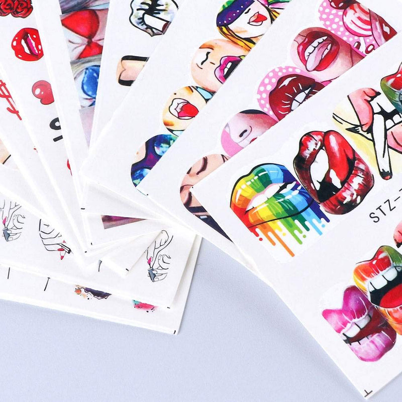 Bad Girl Nail Art Decals Sticker Graffiti Lips Nail Accessories Decorations Nail Stickers for Women Girls Nail Supplies Water Transfer Cool Street Nail Stickers Sexy Lips Cool Girl 9 Sheets - BeesActive Australia