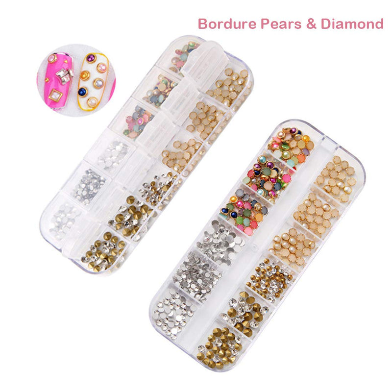 4 Boxes Nail Jewelry Pearls Nail Rhinestones Flat Back AB Diamonds Round Beads Mix Glass Charms Gems Stones For 3D Nails Art Decorations - BeesActive Australia