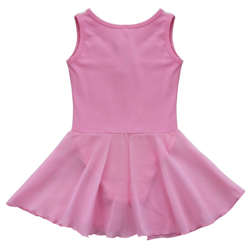 FEESHOW Girls Basic Gymnastics Ballet Dance Tank Leotard Dress with Attached Tutu Skirt Sequined Pink 7-8 - BeesActive Australia