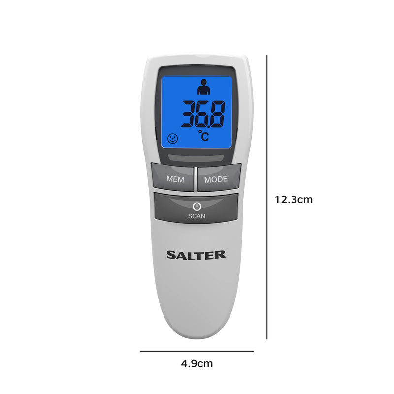 Salter TE-250-EU No Touch Infrared Thermometer, Forehead Mode, Objects and Liquids, Night Mode, Fever Alarm, 30 Memory Recall, One Second Reading, Backlit Display, For Babies/Adults, Instant/Accurate No Touch Thermometer - BeesActive Australia