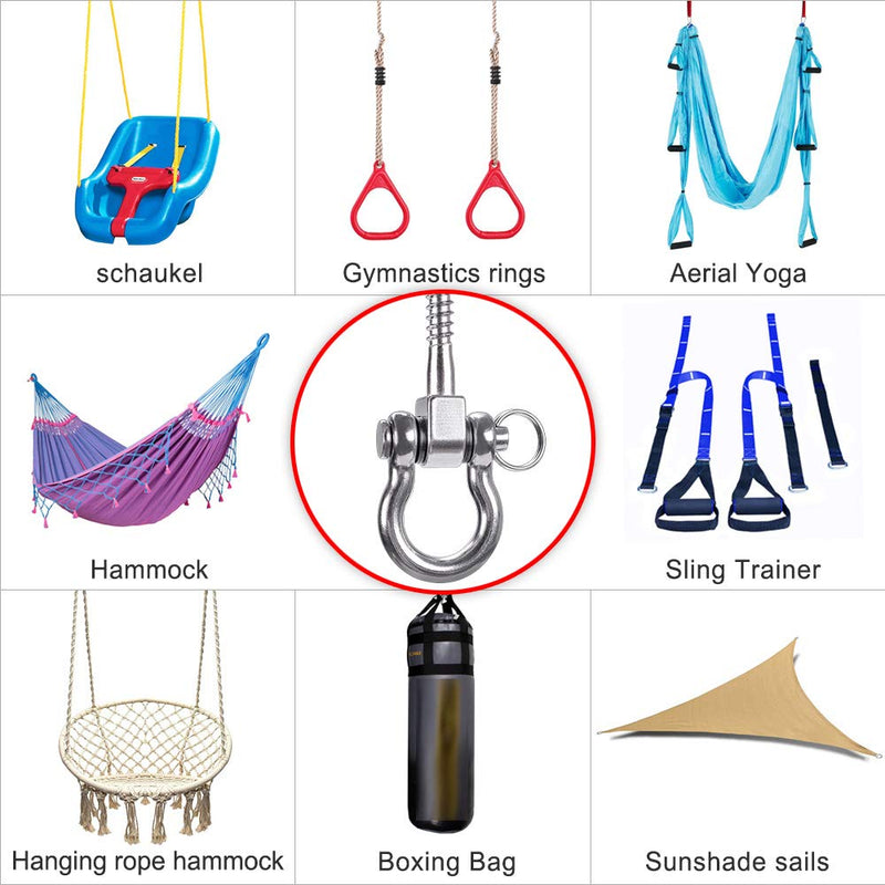 SELEWARE Heavy Duty 180° Swing Hangers, Stainless Steel Eye Screw Bracket, 1800 LB Capacity Playground Yoga Hammock Rope Tire Web Chair Sandbag Punching Bag Porch Swing Sets (4 Pack) - BeesActive Australia