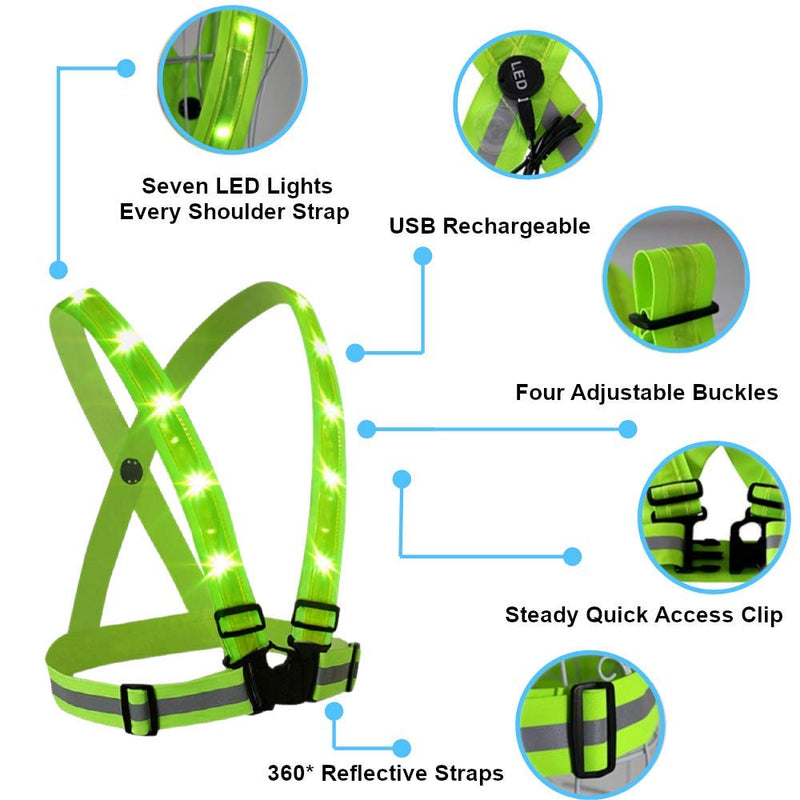 Atlecko 360° Rechargeable LED Running, Cycling, Hiking Reflective Vest & Belt for Men, Women & Kids - Safe & Comfortable - Bright Lights for High Visibility, Excellent Battery Life, Perfect for Night - BeesActive Australia