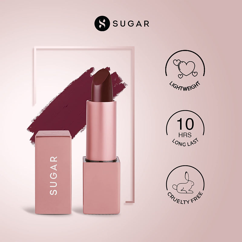 SUGAR Cosmetics Mettle Matte Lipstick, Superior Pigmentation, Ultra-Light Smooth Silky Lips - 03 Lyssa (Deep Burgundy Red) - BeesActive Australia