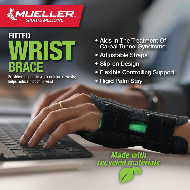 Mueller Sports Medicine Green Fitted Wrist Brace, For Men and Women, Right Hand, Black, Small/Medium Small/Medium (Pack of 1) - BeesActive Australia