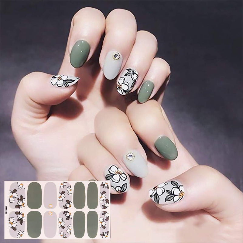 SILPECWEE 6 Pieces Adhesive Nail Polish Stickers Strips And 1Pc Nail File Flower Nail Wraps Decals Manicure Kit For Women - BeesActive Australia